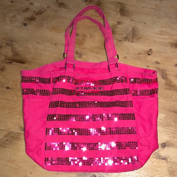 Victoria’s Secret sequin canvas Shoulder tote overnight beach gym bag - Picture 2 of 14